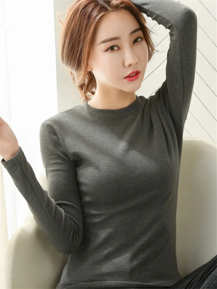 Women Brown Long Sleeve Slim Fit T-Shirt - Image 11