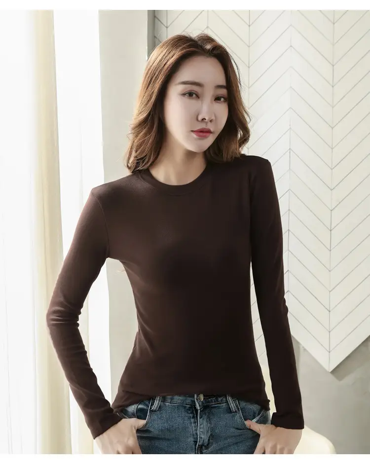 Women Brown Long Sleeve Slim Fit T-Shirt — feature 16