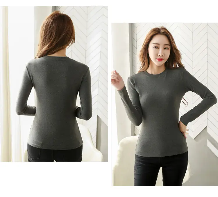 Women Brown Long Sleeve Slim Fit T-Shirt — feature 29