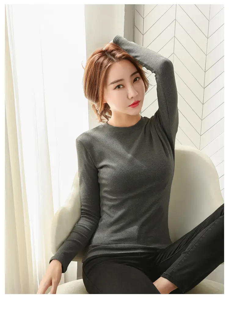 Women Brown Long Sleeve Slim Fit T-Shirt — feature 30