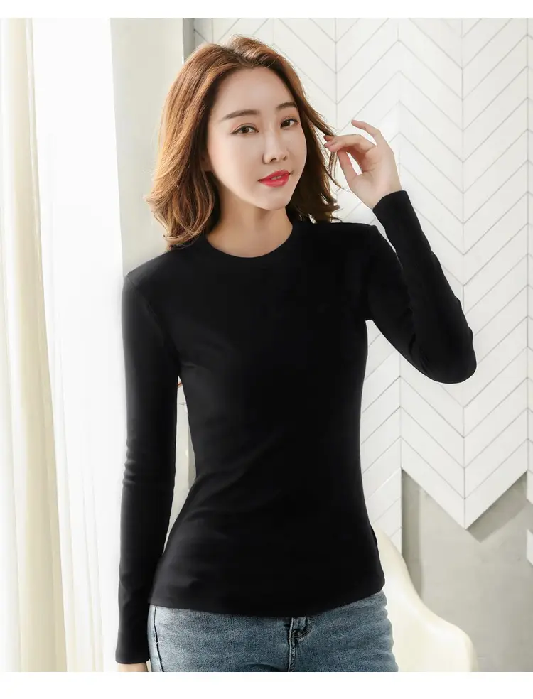 Women Brown Long Sleeve Slim Fit T-Shirt — feature 32