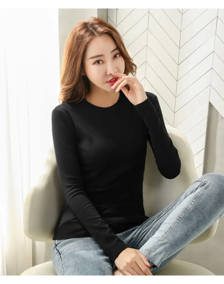 Women Brown Long Sleeve Slim Fit T-Shirt — feature 33