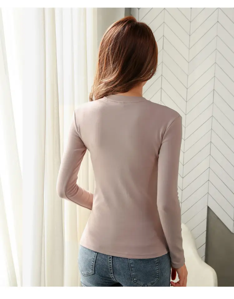 Women Brown Long Sleeve Slim Fit T-Shirt — feature 9