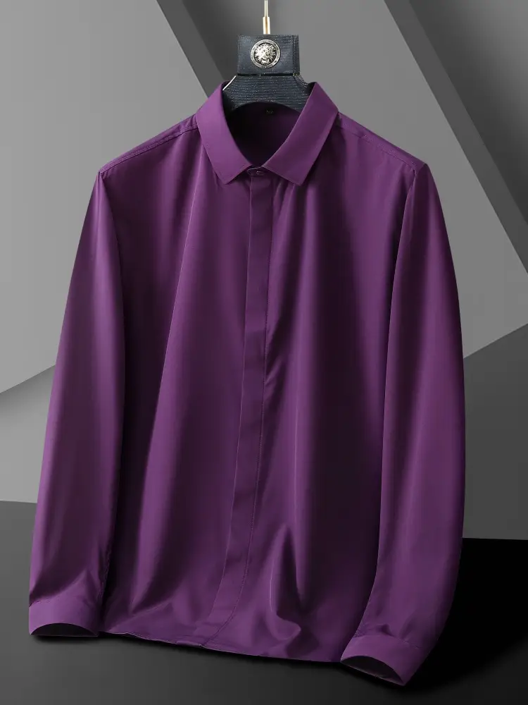 Plus Size Men's Maroon Long Sleeve Shirt - Image 8