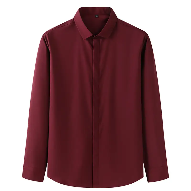 Plus Size Men's Maroon Long Sleeve Shirt - Image 3
