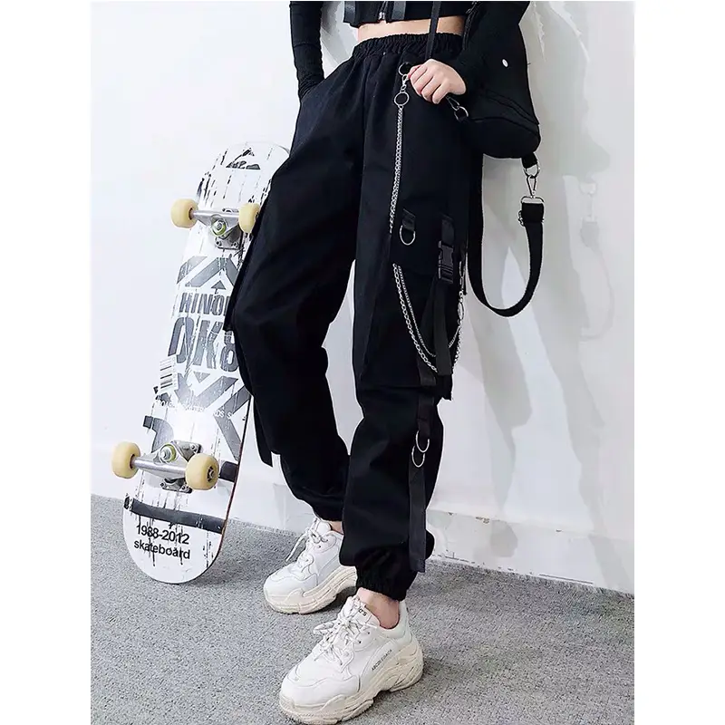 Women Hip Hop Pants Black Slimming Loose Fit