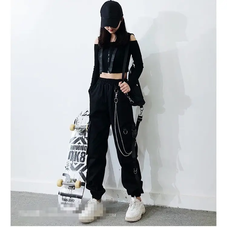 Women Hip Hop Pants Black Slimming Loose Fit