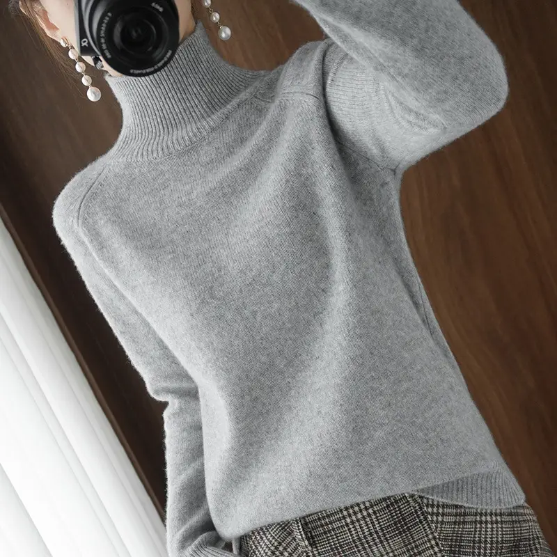 Women's Purple Knit Turtleneck Long Sleeve Pullover - Image 12