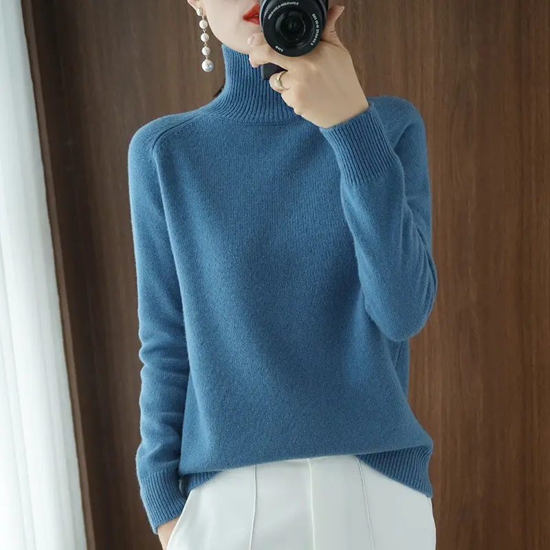 Women's Purple Knit Turtleneck Long Sleeve Pullover - Image 13