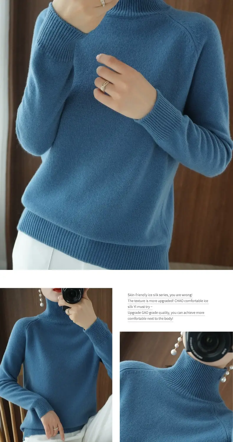 Women's Purple Knit Turtleneck Long Sleeve Pullover — feature 15