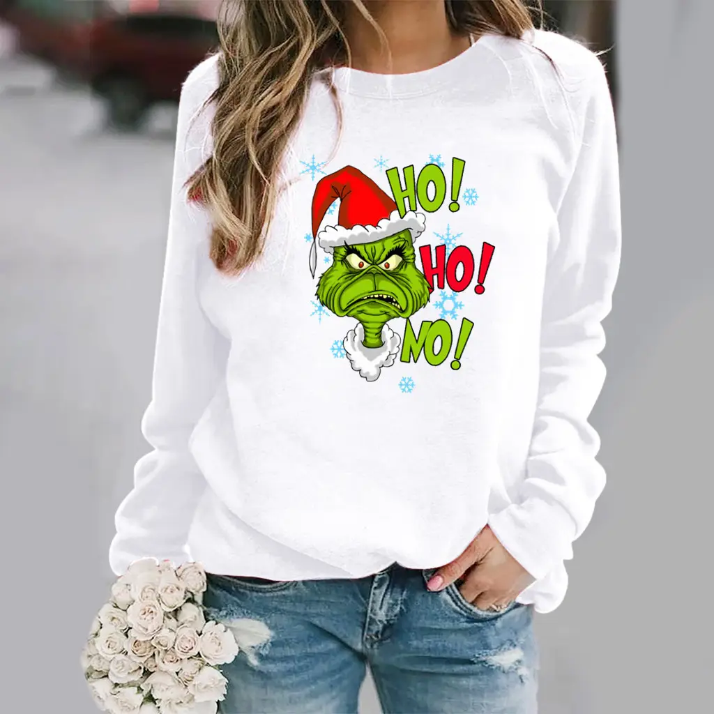 Women Christmas Print Long Sleeve Sweatshirt Brown - Image 13