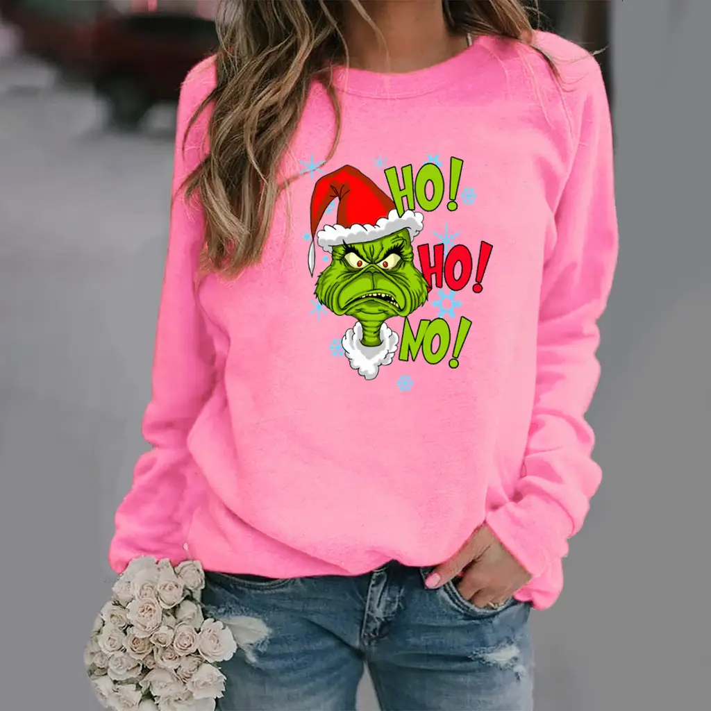 Women Christmas Print Long Sleeve Sweatshirt Brown - Image 14