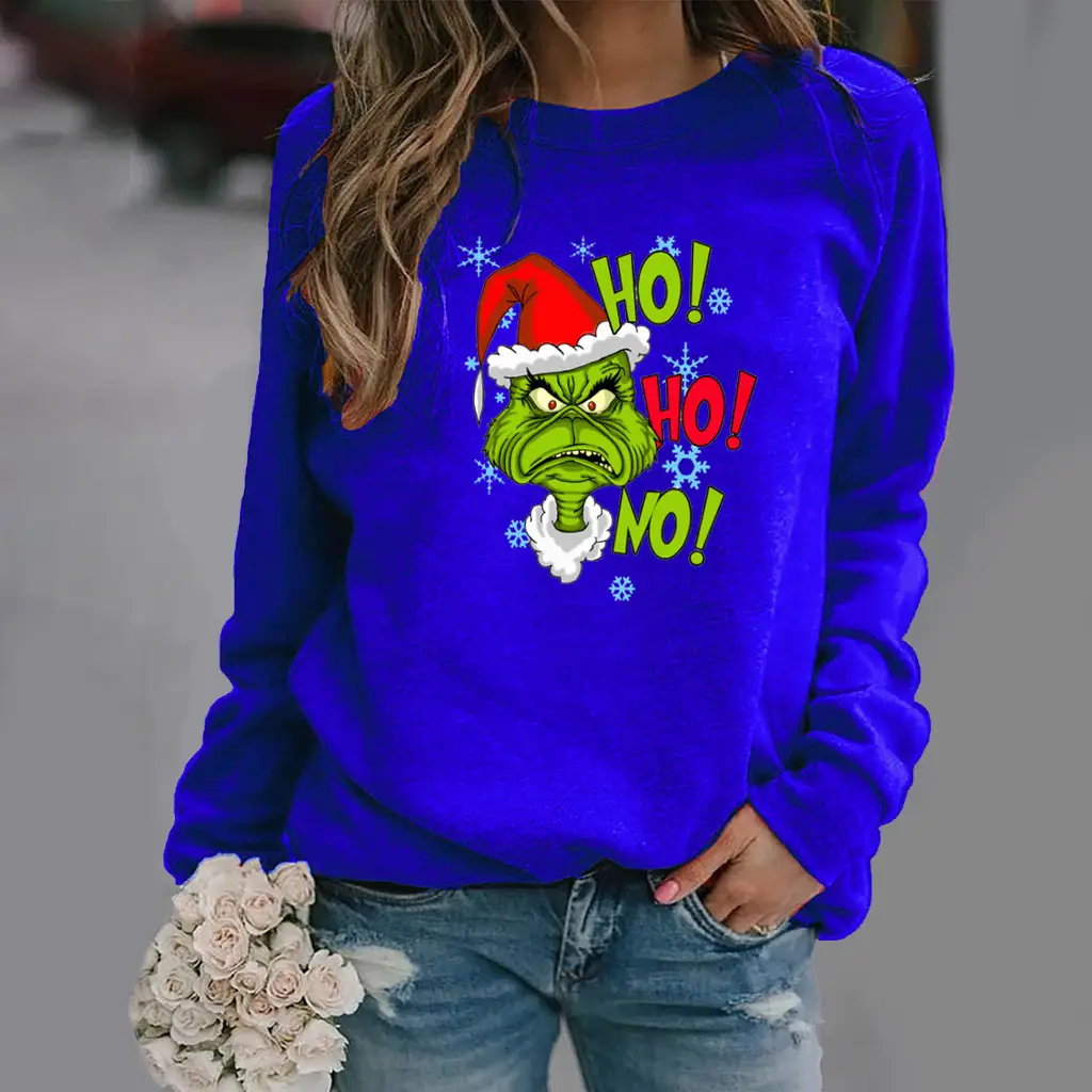 Women Christmas Print Long Sleeve Sweatshirt Brown - Image 10