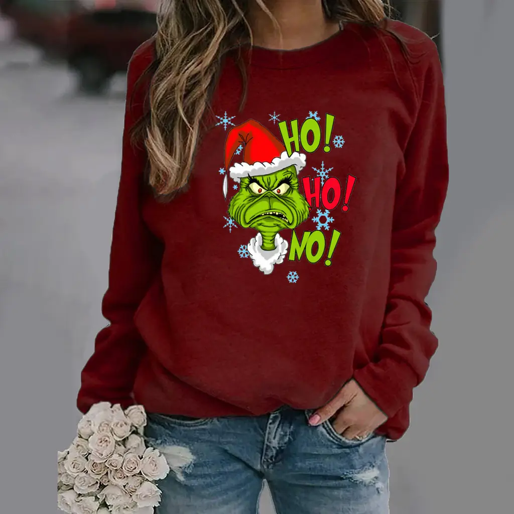 Women Christmas Print Long Sleeve Sweatshirt Brown - Image 11