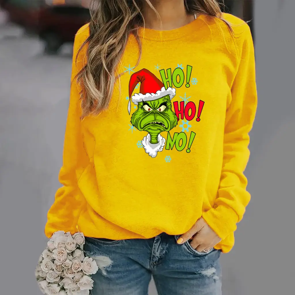 Women Christmas Print Long Sleeve Sweatshirt Brown - Image 4