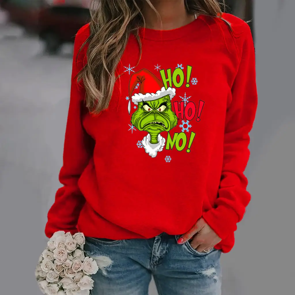 Women Christmas Print Long Sleeve Sweatshirt Brown - Image 5