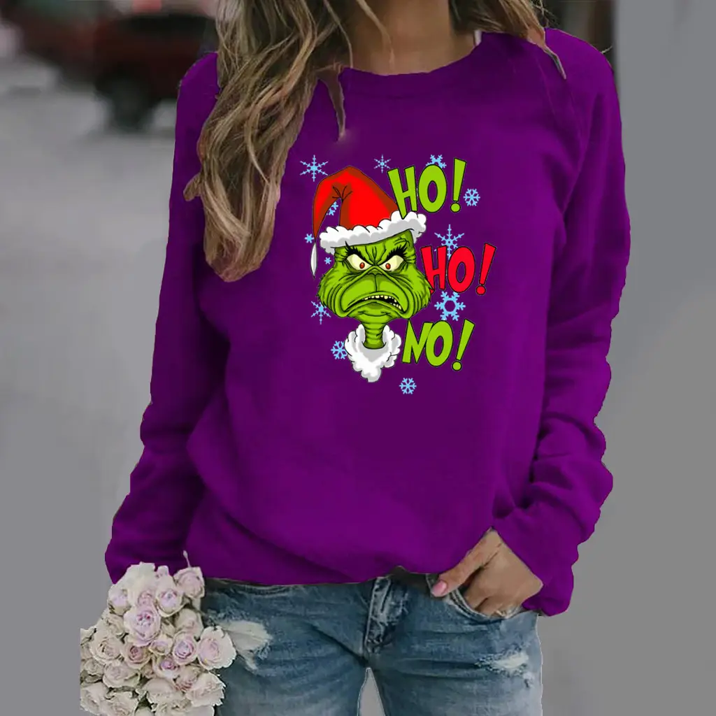 Women Christmas Print Long Sleeve Sweatshirt Brown - Image 6