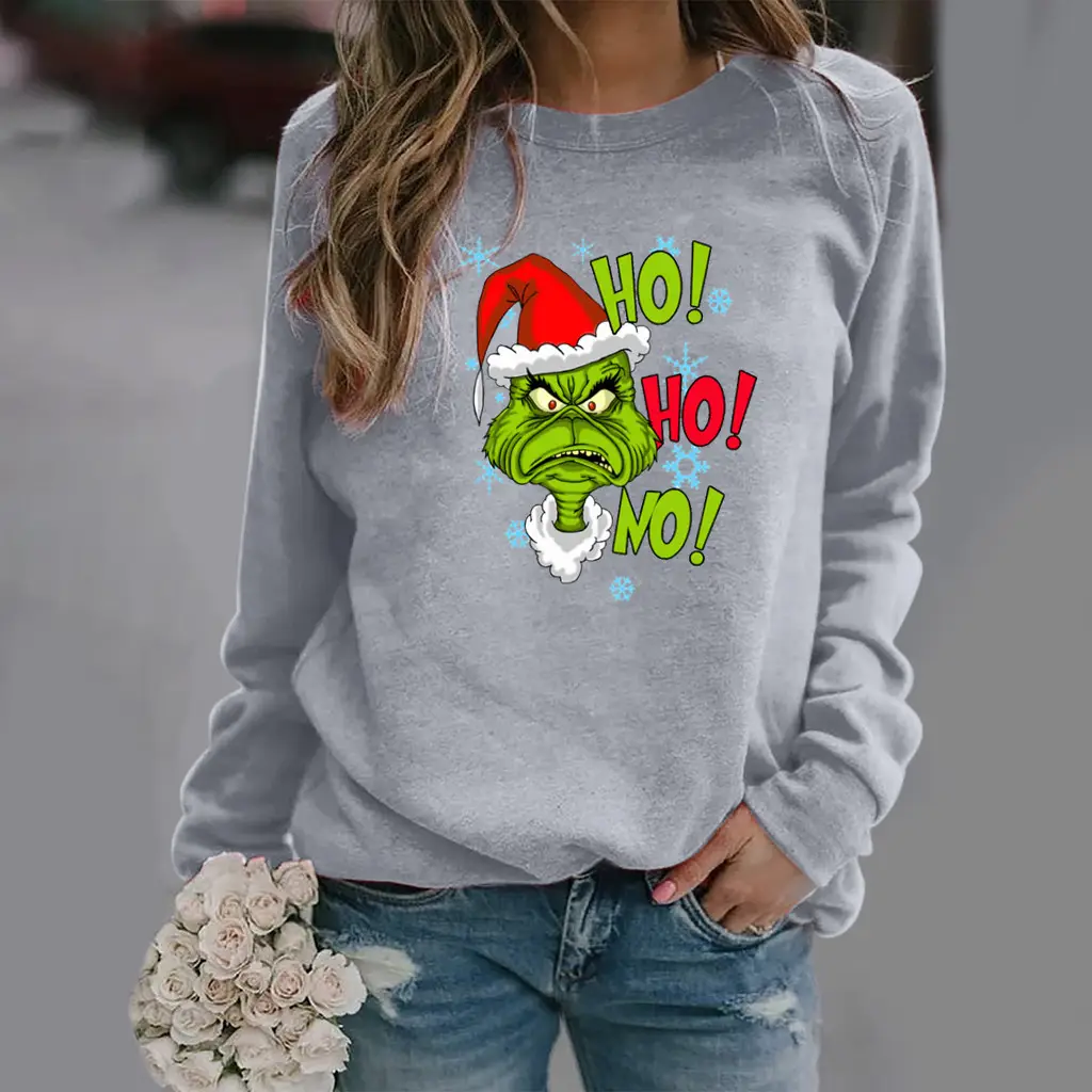 Women Christmas Print Long Sleeve Sweatshirt Brown - Image 7