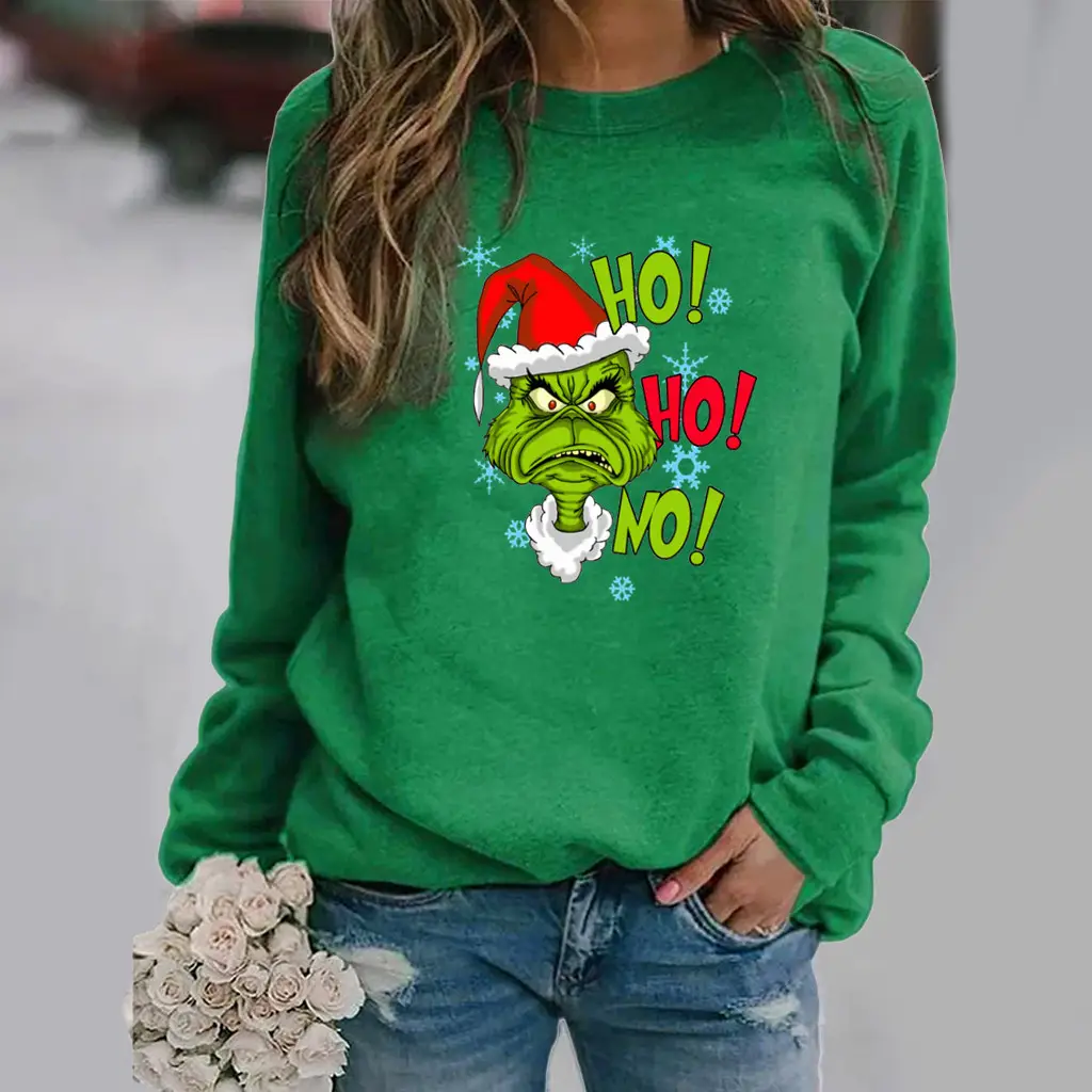 Women Christmas Print Long Sleeve Sweatshirt Brown - Image 8