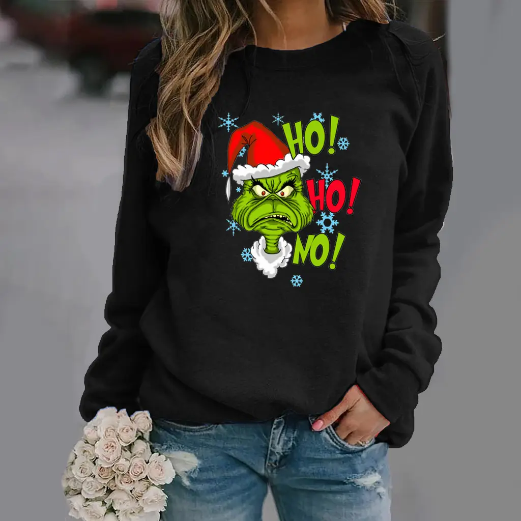 Women Christmas Print Long Sleeve Sweatshirt Brown - Image 9