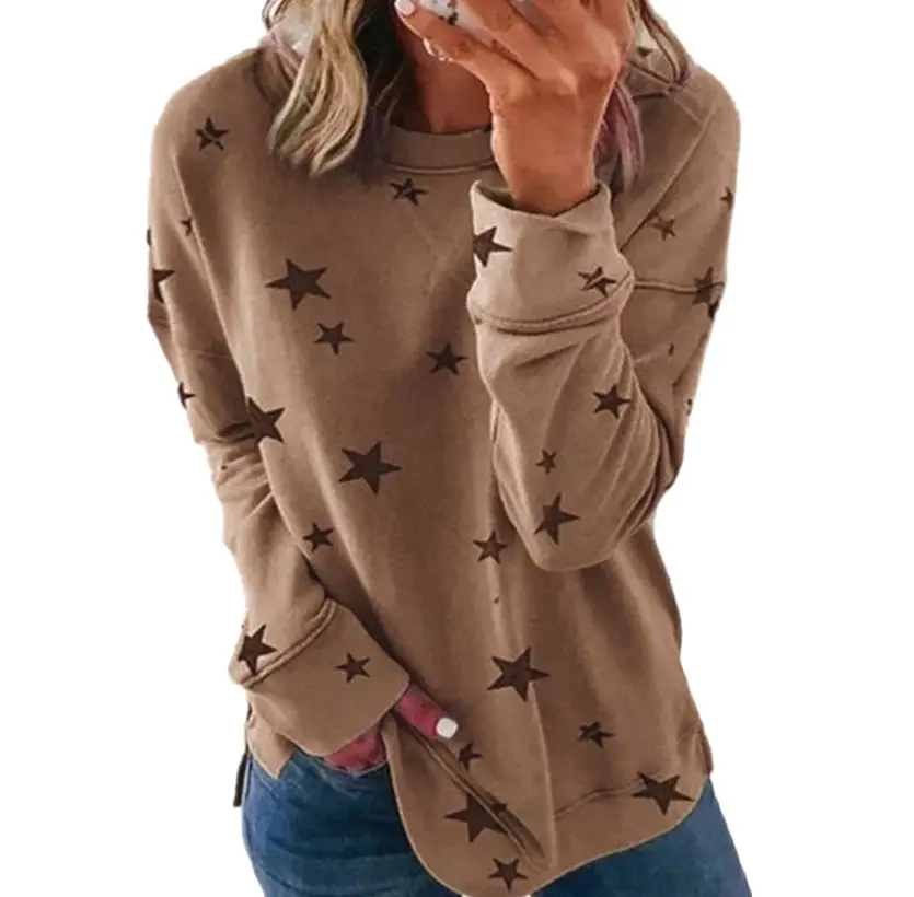 Women Star Print Long Sleeve T-Shirt White Large
