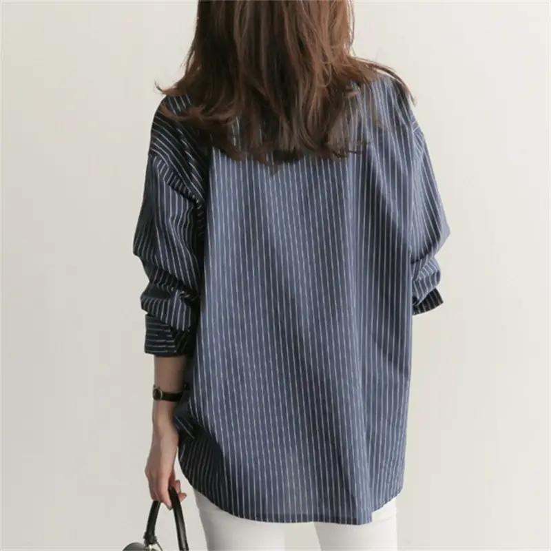Women Blue Striped Long Sleeve Shirt Large