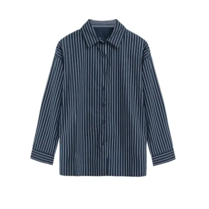 Women Blue Striped Long Sleeve Shirt Large