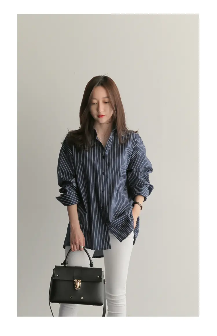 Women Blue Striped Long Sleeve Shirt Large — feature 8