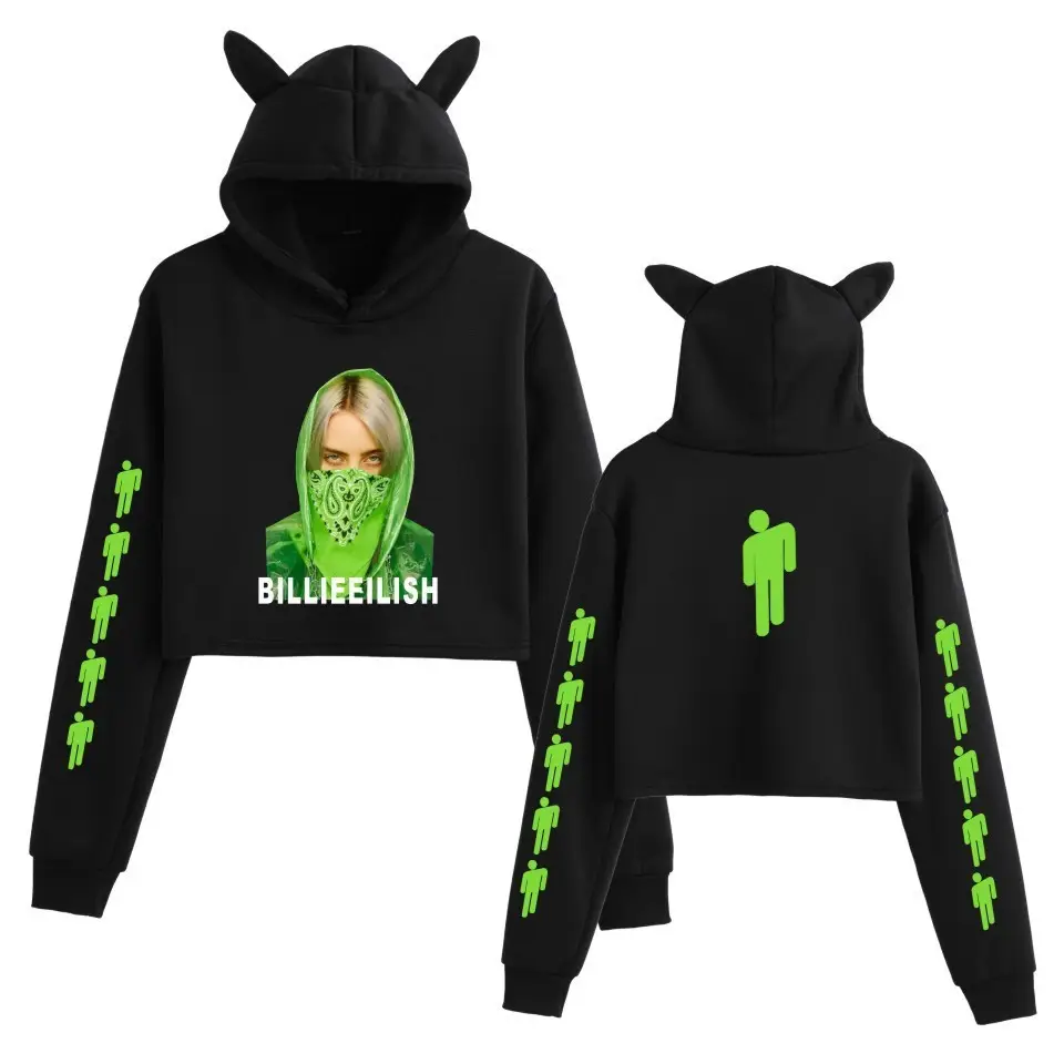 Billie Eilis Hooded Sweatshirt Black Cat Ear Design