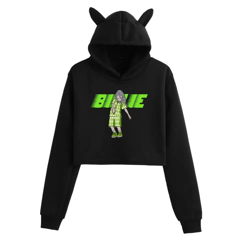 Billie Eilis Hooded Sweatshirt Black Cat Ear Design