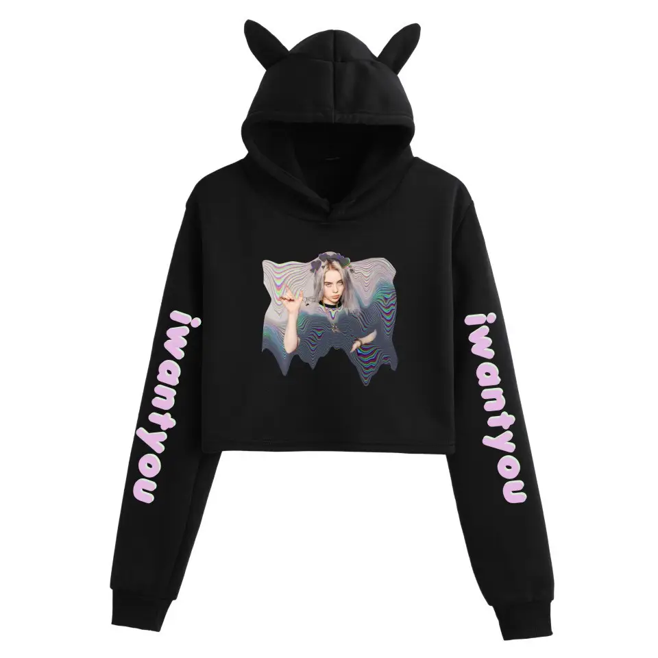 Billie Eilis Hooded Sweatshirt Black Cat Ear Design