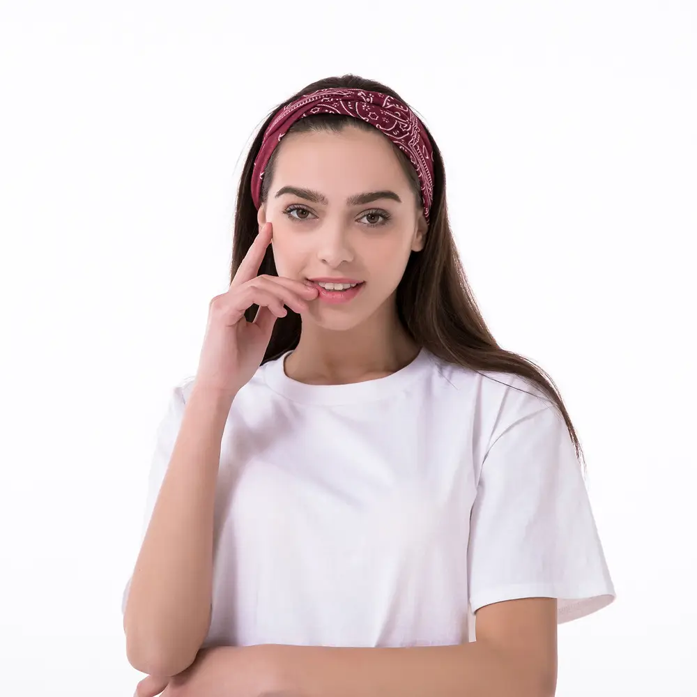 Women European American Printed Hair Band Cashew Cross Wide Side Wash Face