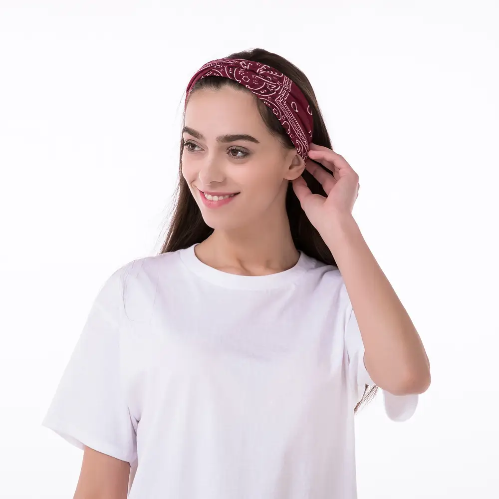 Women European American Printed Hair Band Cashew Cross Wide Side Wash Face