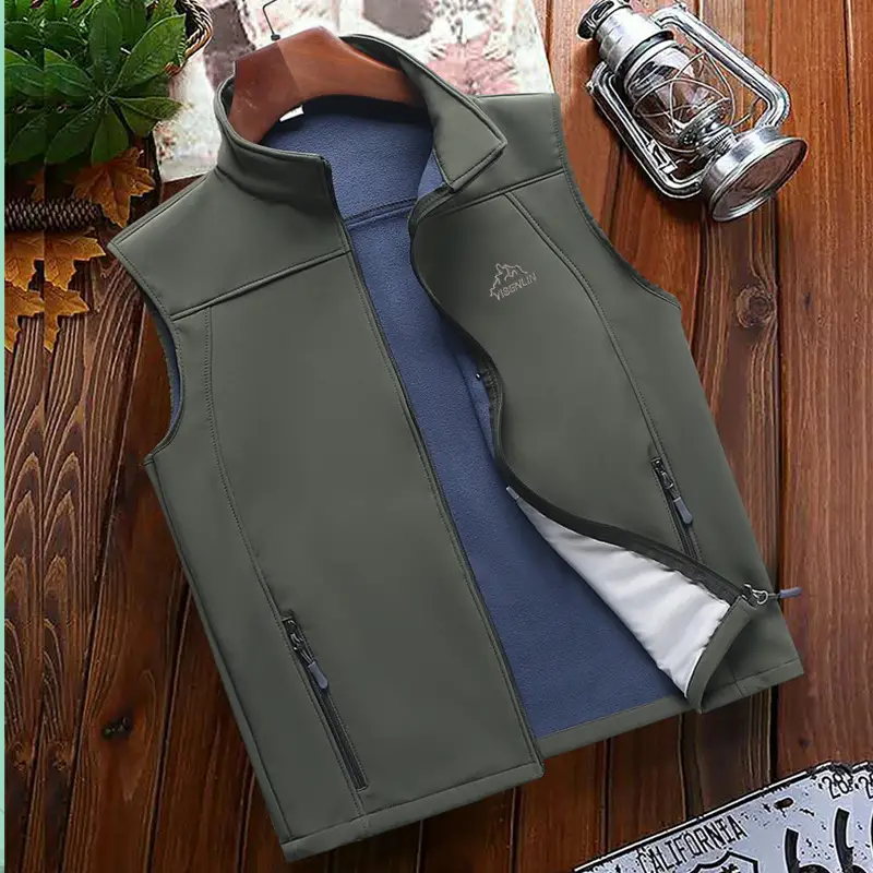 Men's Fleece Vest Navy Blue Plus Size - Image 5