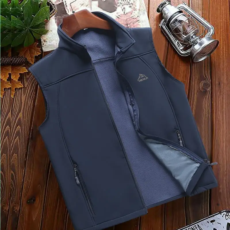 Men's Fleece Vest Navy Blue Plus Size - Image 6