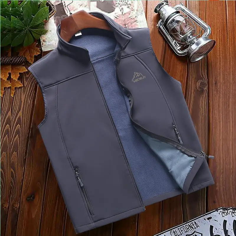 Men's Fleece Vest Navy Blue Plus Size - Image 2