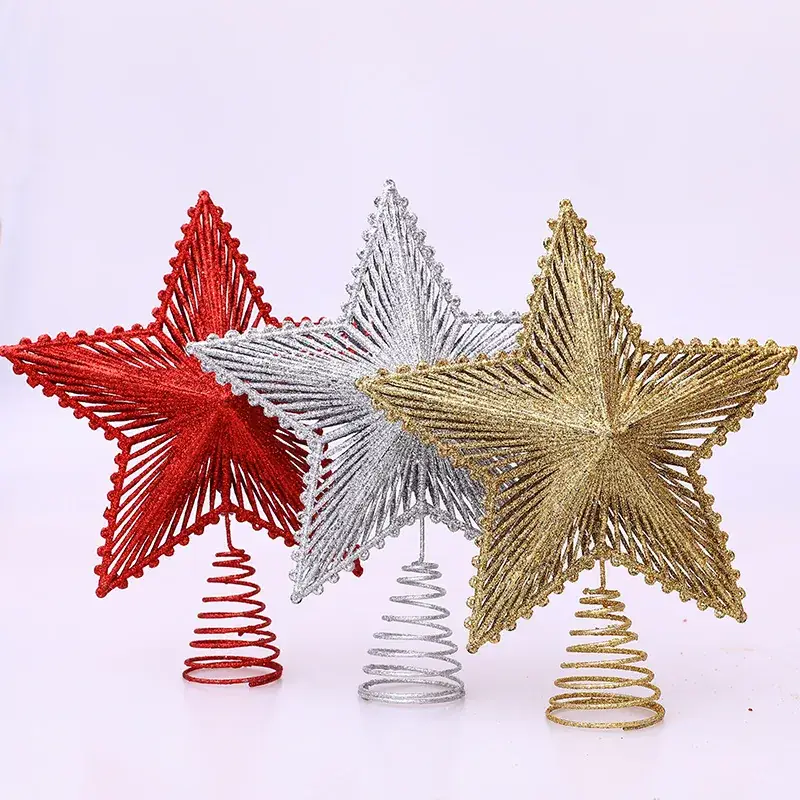 Red Five-Pointed Star Tree Top Decor - Image 6