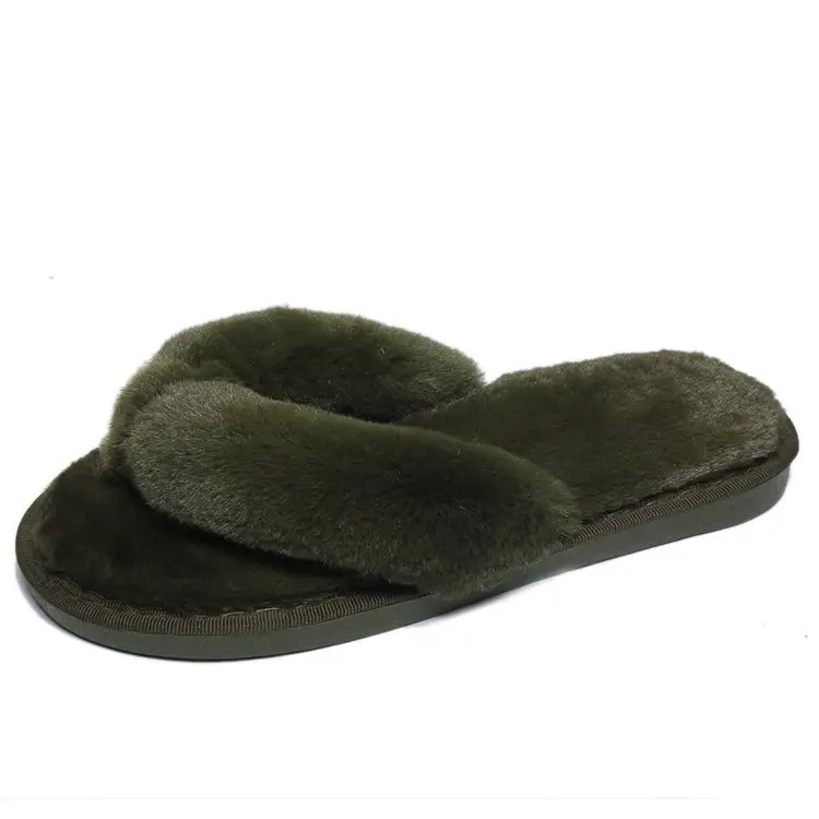 Foreign trade large size plush flip-flop flops autumn and winter home cotton slippers women's soft bottom indoor wooden floor fluffy slippers — feature 9