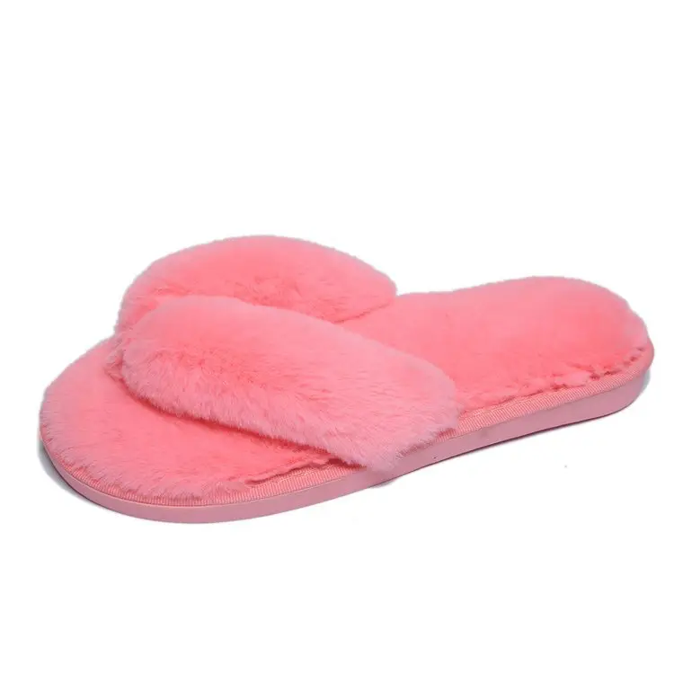 Foreign trade large size plush flip-flop flops autumn and winter home cotton slippers women's soft bottom indoor wooden floor fluffy slippers — feature 11