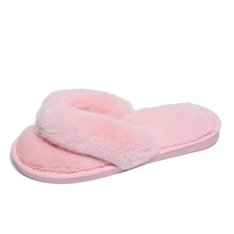 Foreign trade large size plush flip-flop flops autumn and winter home cotton slippers women's soft bottom indoor wooden floor fluffy slippers — feature 12