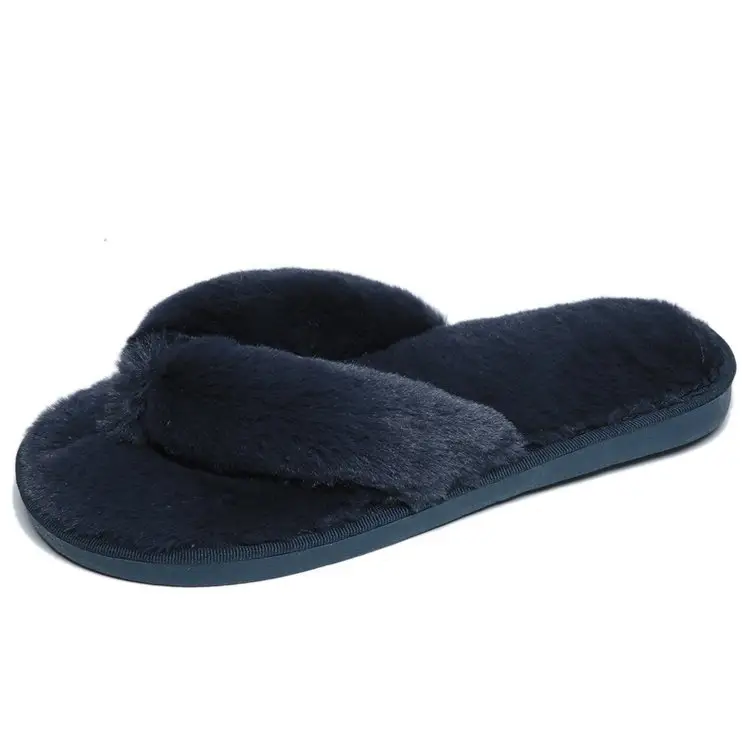 Foreign trade large size plush flip-flop flops autumn and winter home cotton slippers women's soft bottom indoor wooden floor fluffy slippers — feature 13