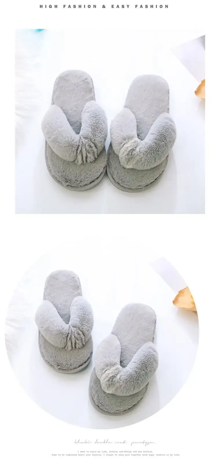 Foreign trade large size plush flip-flop flops autumn and winter home cotton slippers women's soft bottom indoor wooden floor fluffy slippers — feature 4