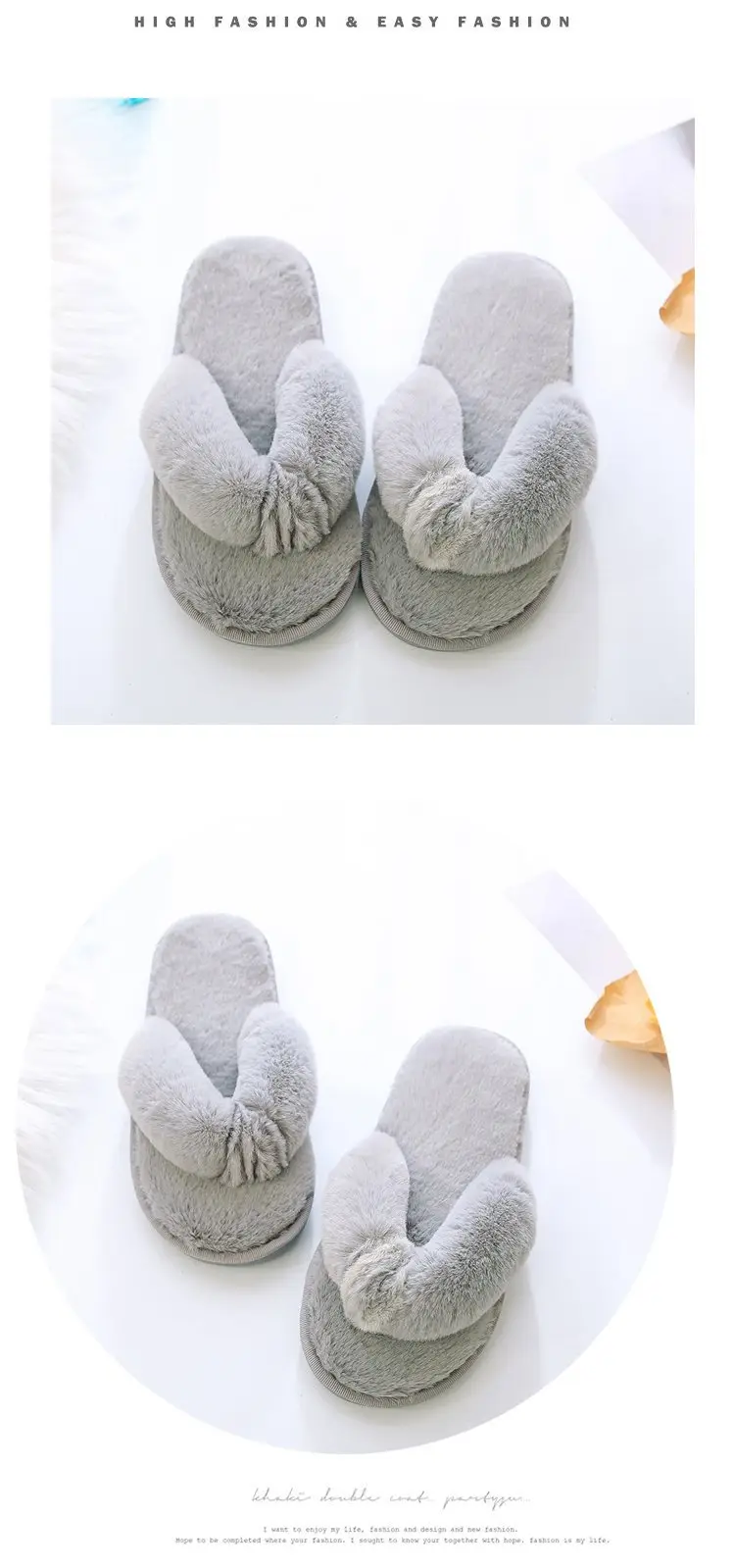 Foreign trade large size plush flip-flop flops autumn and winter home cotton slippers women's soft bottom indoor wooden floor fluffy slippers — feature 4