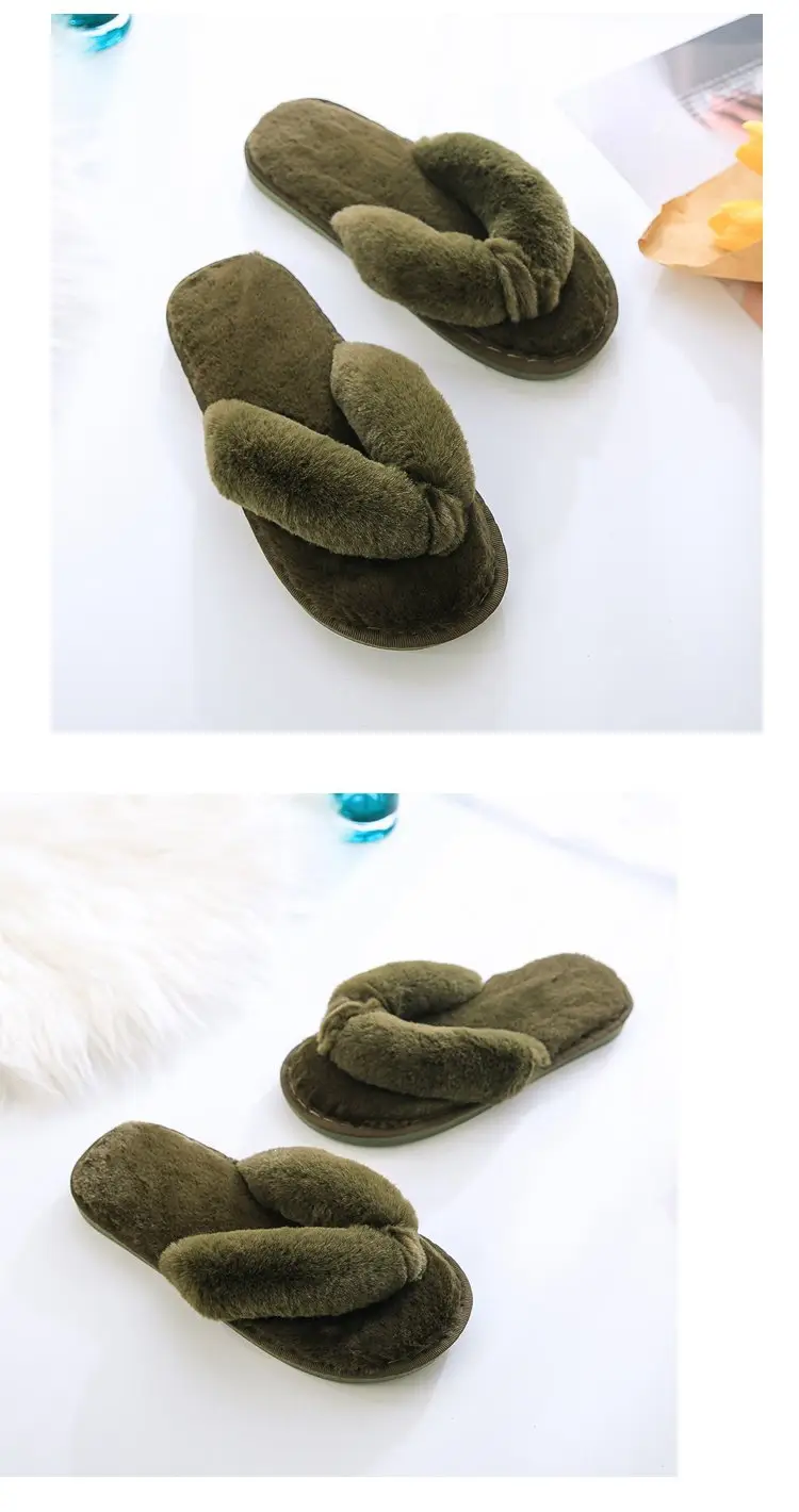 Foreign trade large size plush flip-flop flops autumn and winter home cotton slippers women's soft bottom indoor wooden floor fluffy slippers — feature 7