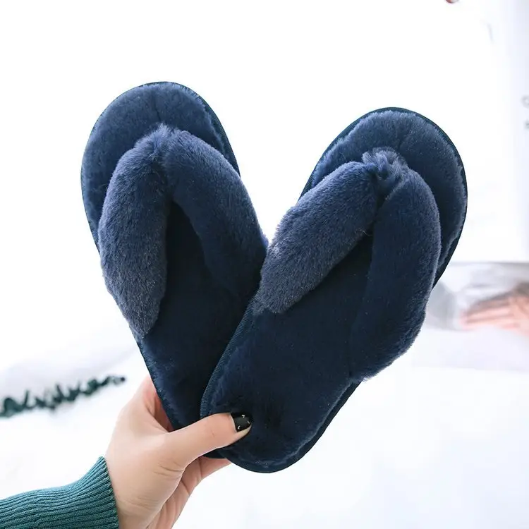 Foreign trade large size plush flip-flop flops autumn and winter home cotton slippers women's soft bottom indoor wooden floor fluffy slippers