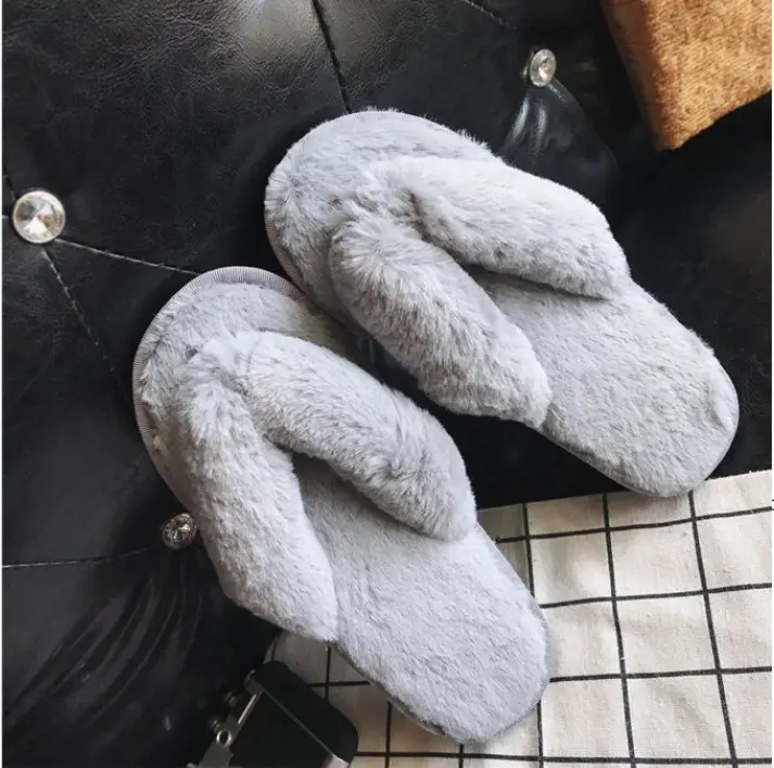 Foreign trade large size plush flip-flop flops autumn and winter home cotton slippers women's soft bottom indoor wooden floor fluffy slippers
