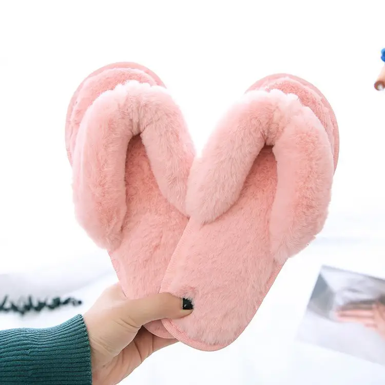 Foreign trade large size plush flip-flop flops autumn and winter home cotton slippers women's soft bottom indoor wooden floor fluffy slippers