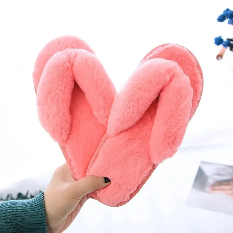 Foreign trade large size plush flip-flop flops autumn and winter home cotton slippers women's soft bottom indoor wooden floor fluffy slippers