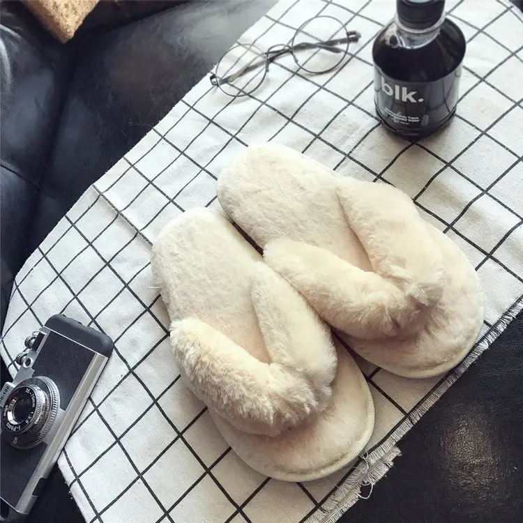 Foreign trade large size plush flip-flop flops autumn and winter home cotton slippers women's soft bottom indoor wooden floor fluffy slippers