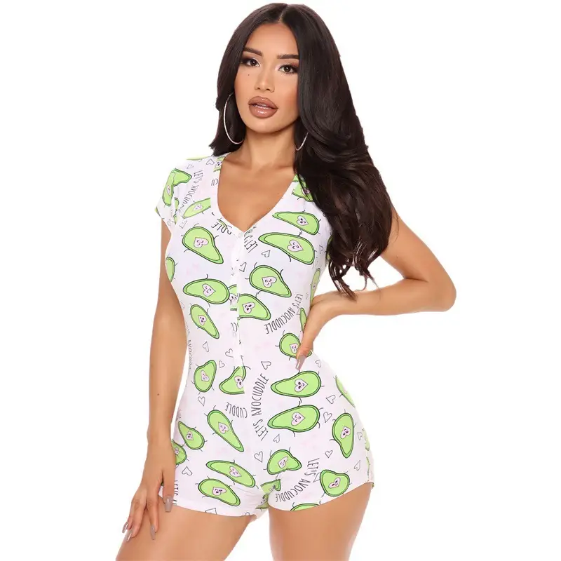Women Printed Lipstick Pajamas Black Shorts Set - Image 10